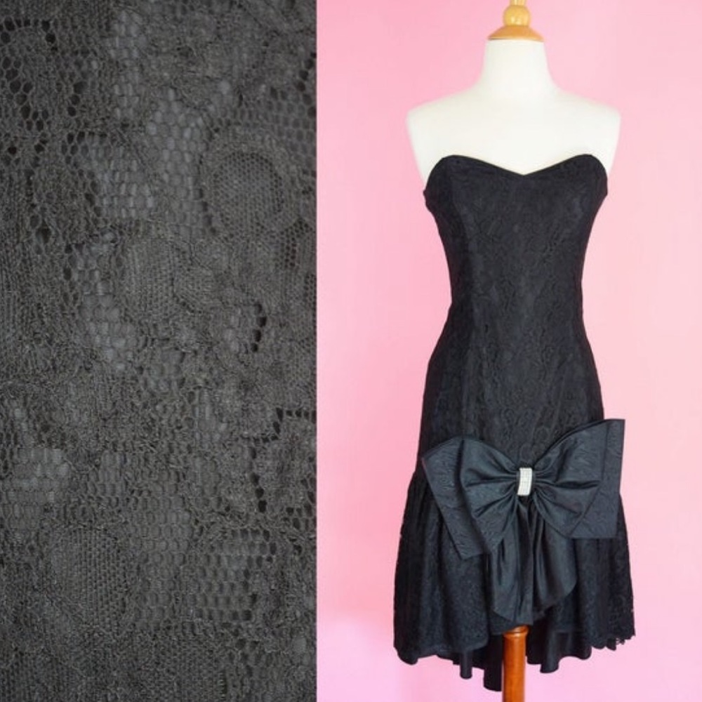 🖤 Vintage 80s Strapless Lace Prom Dress 🖤
